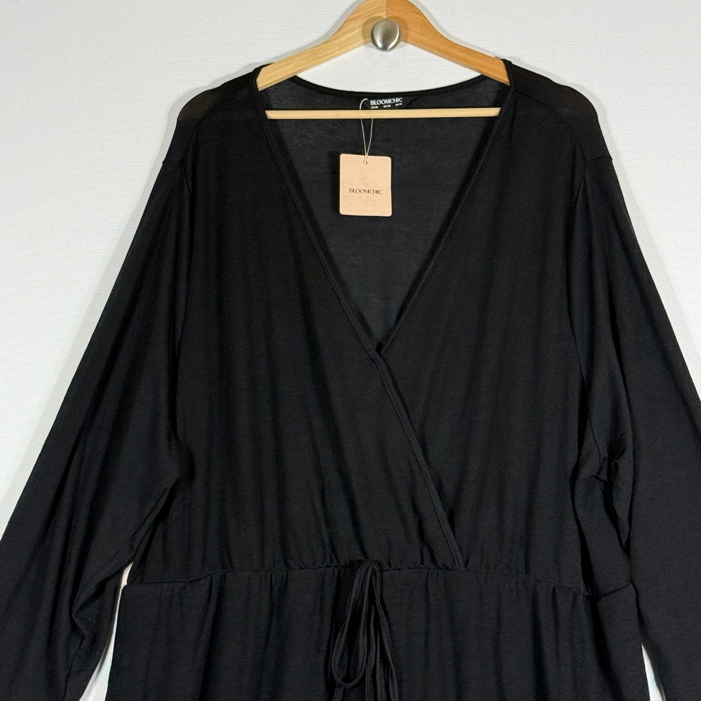 NEW Bloomchic US 26 Jumpsuit Black Womens Long Sleeve Wrap Comfort Travel Relax - Picture 2 of 8